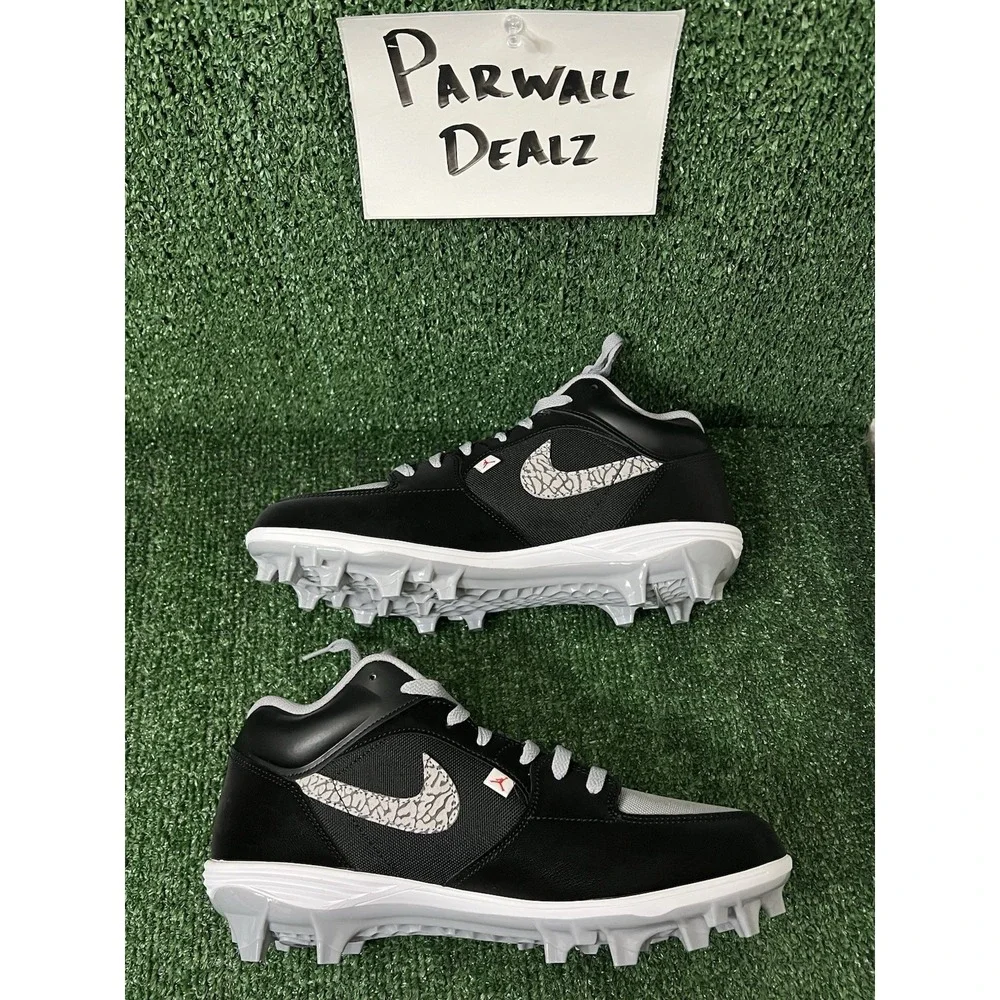 Nike Air Jordan Stadium 90 Low TD Black Cement Football Cleats Sz 12 HQ0210-060